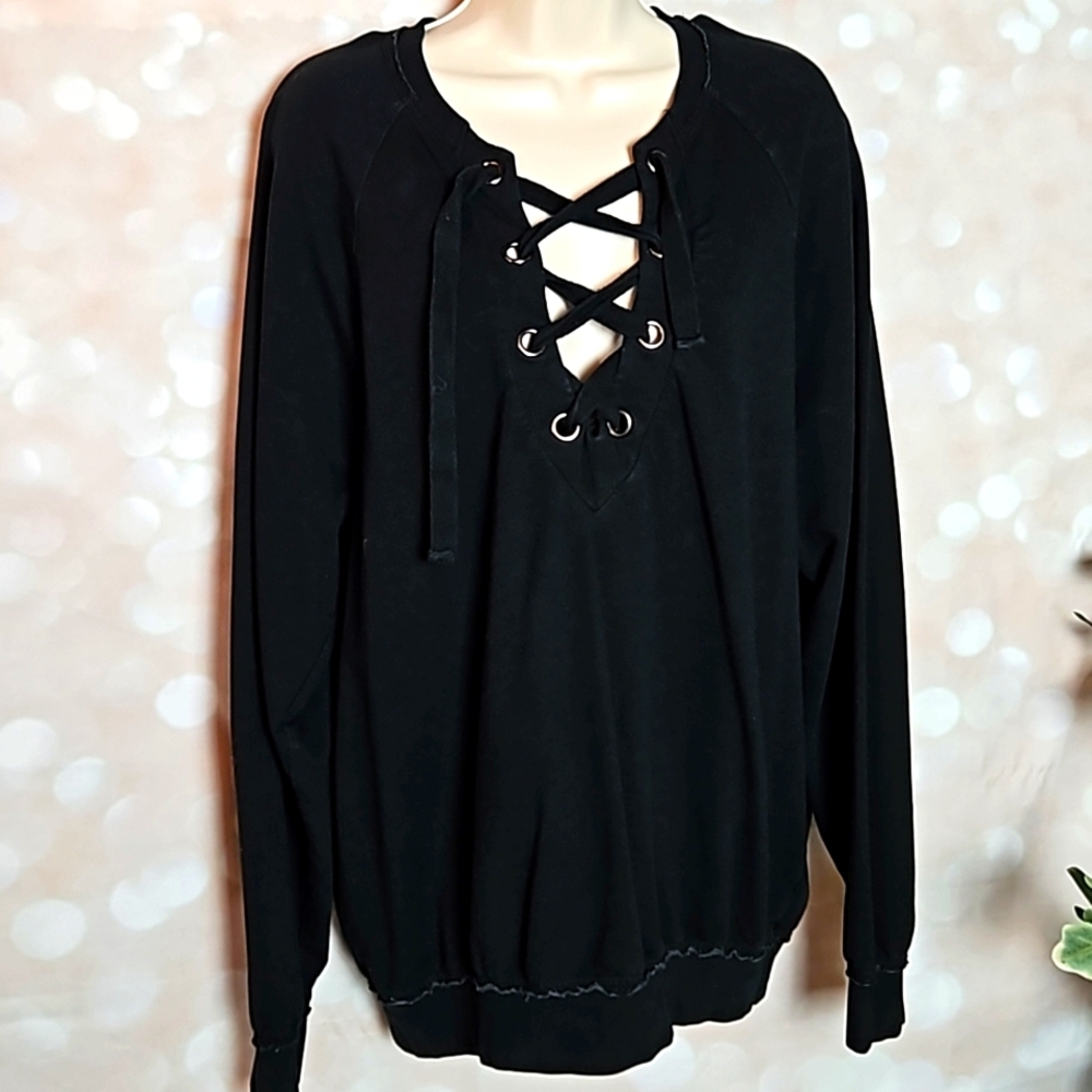 Project Social | Black Oversized Criss Cross Neckline Sweatshirt